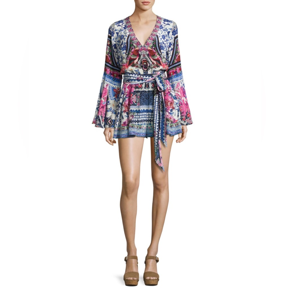Camilla Women's Belted Vneck Bell Sleeve Playsuit Romper From Kaili With Love XS